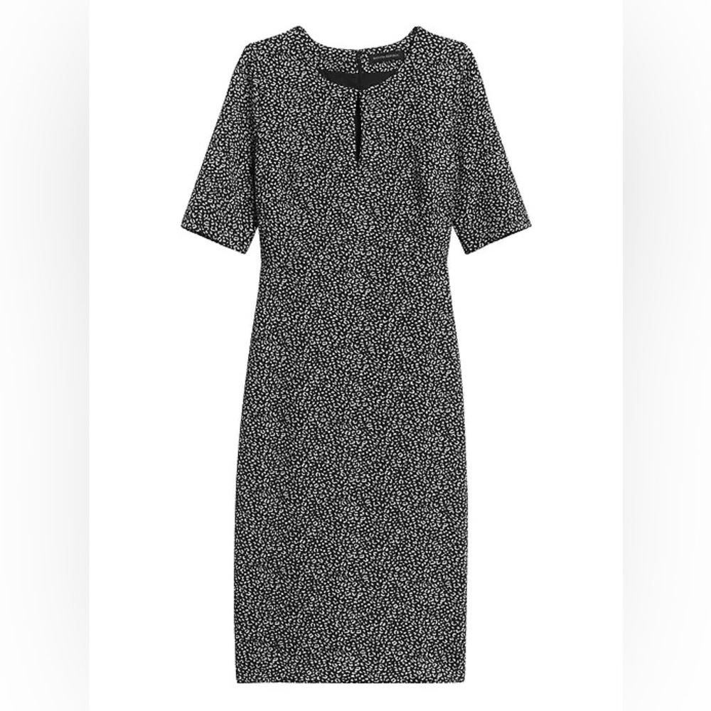 Banana Republic Black and White Sheath Dress with Short Sleeves and Scoop Neck